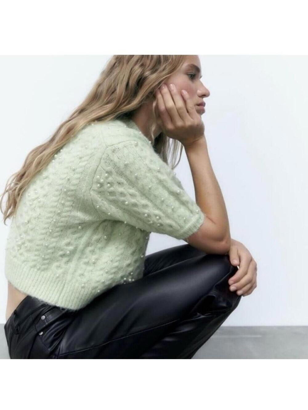 ZARA Mint Green Pearl Sweater Top